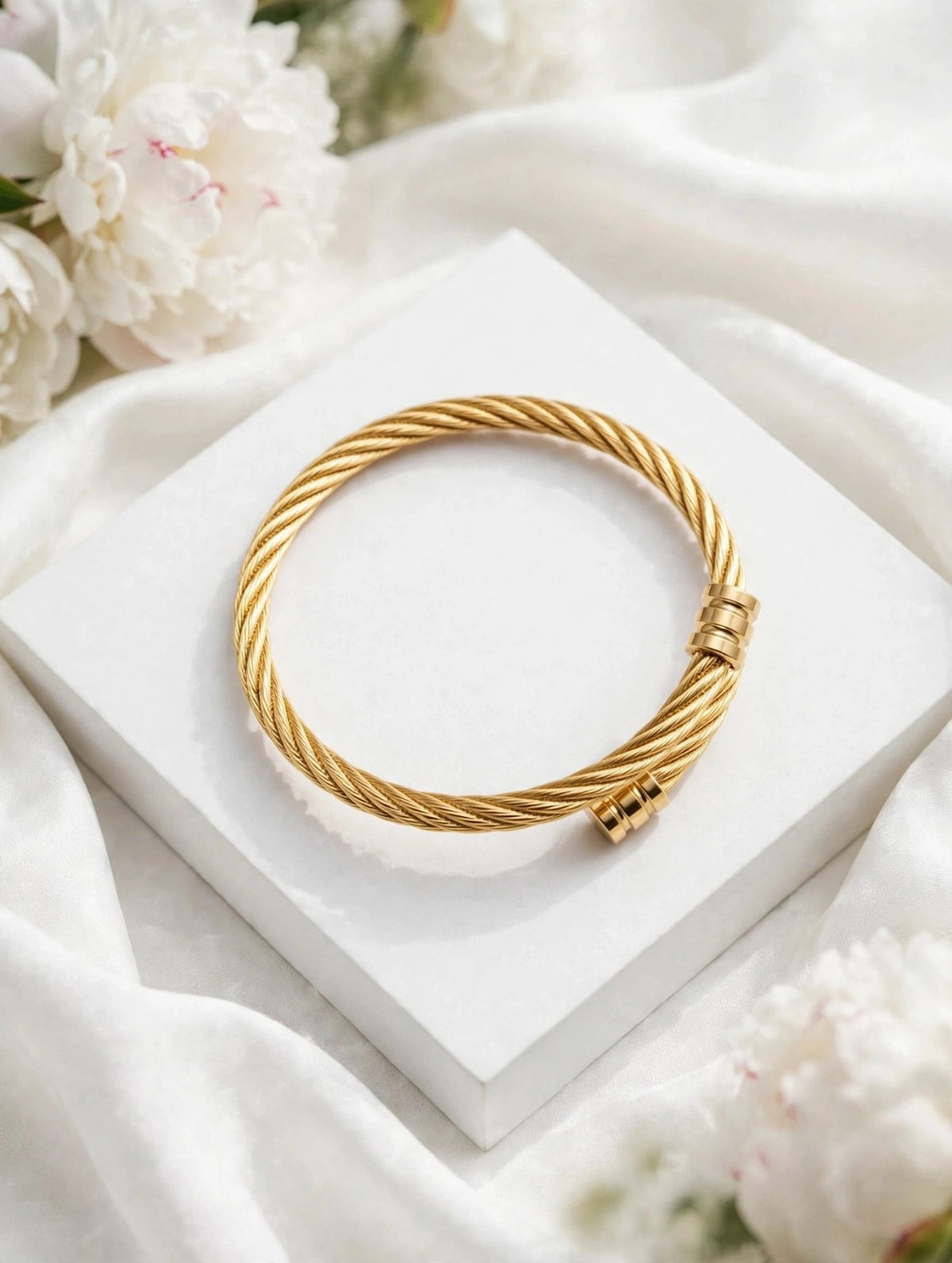 Twisted Cable Bangle Bracelet | Golden Unisex Cuff Bangle for Men & Women