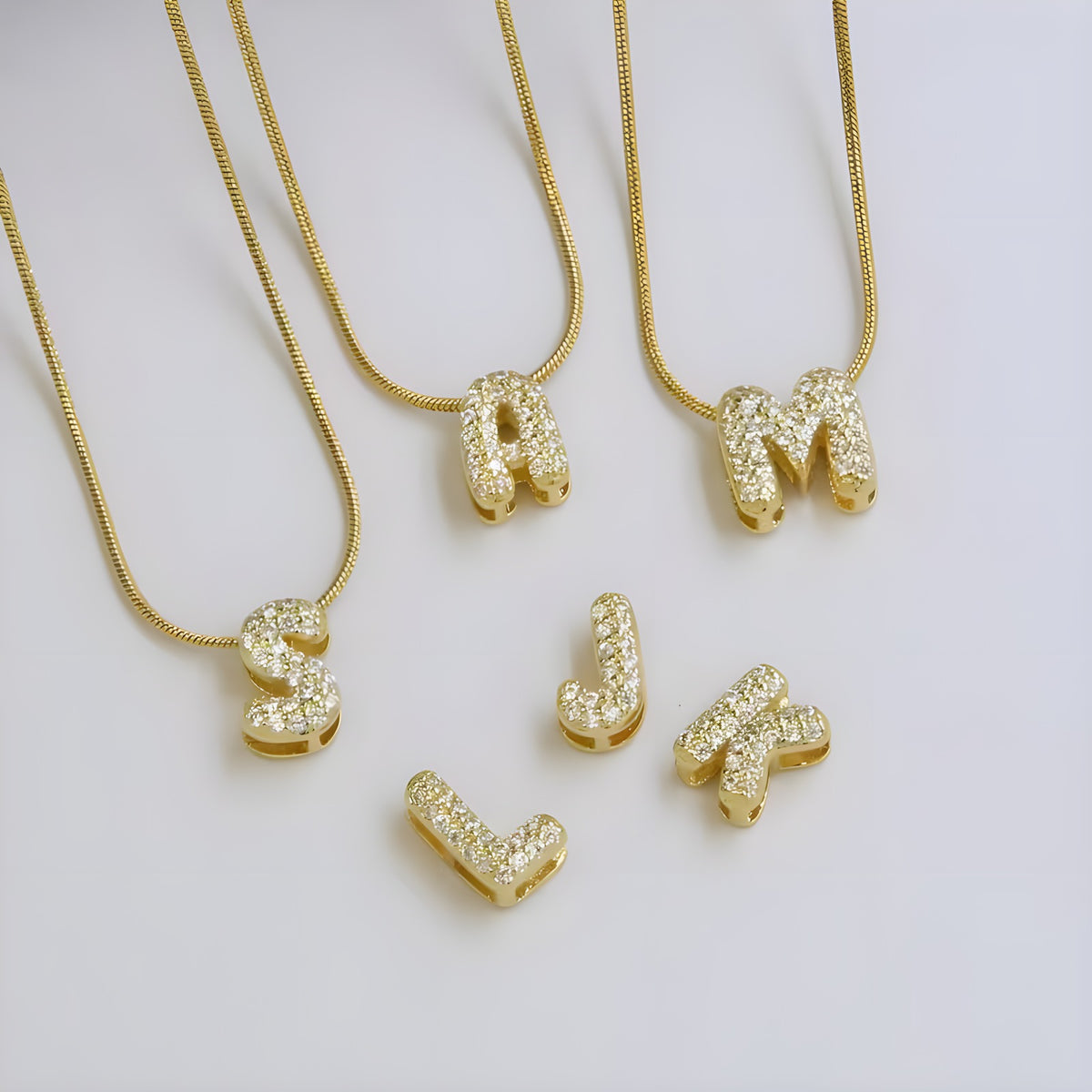 Initial Letter Necklace with Stones | Golden Alphabet Necklace for Women