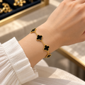 Stainless Steel Black Clover Bracelet | Golden Chain Bracelet for Women