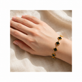 Stainless Steel Black Clover Bracelet | Golden Chain Bracelet for Women