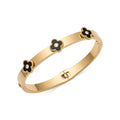 Gold-plated hinged bangle with three black clover charms - Avenzra Black Clover Gold Bangle