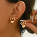 Bow Heart Drop Earrings | Golden Bow Earrings for Women