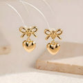 Bow Heart Drop Earrings | Golden Bow Earrings for Women