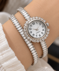 Double Wrap Bracelet Watch with Stones | Silver Watch for Women