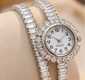 Double Wrap Bracelet Watch with Stones | Silver Watch for Women