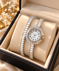 Double Wrap Bracelet Watch with Stones | Silver Watch for Women