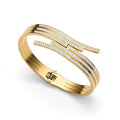 Gold open cuff bangle with three curved bands of clear stones - Avenzra Gold Crossover Stone Bangle