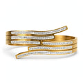Gold multi-band wave cuff bangle with pave stones side view - Avenzra Gold Crossover Stone Bangle
