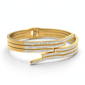 Gold-plated hinged crossover bangle with cubic zirconia stones - Avenzra Gold Crossover Stone Bangle
