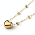 Puffy Heart Beaded Chain Necklace | Golden Heart Necklace for Women