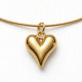 Polished gold puffy heart charm on golden snake chain - Avenzra Heart Charm Bracelet