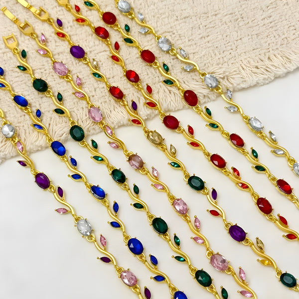 Golden tulip bracelets with multicolour stones in all colours - Avenzra Multicolour Tulip Bracelet
