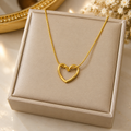 Open Heart Pendant Necklace | Golden Heart Chain Necklace for Women