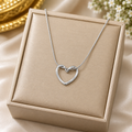 Silver Open Heart Pendant Necklace for Women