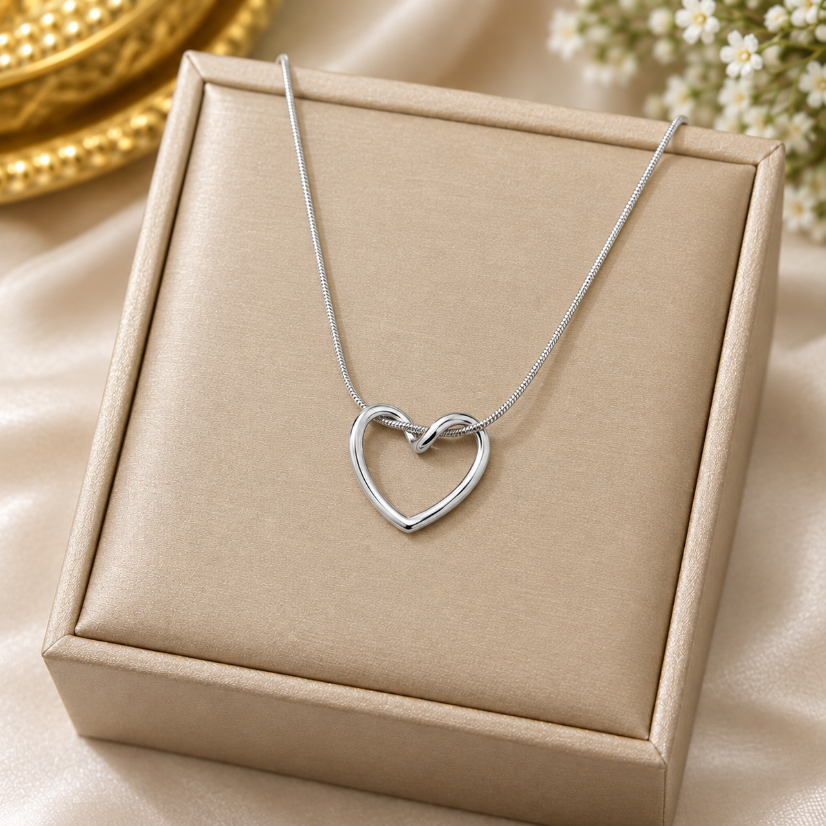 Silver Open Heart Pendant Necklace for Women