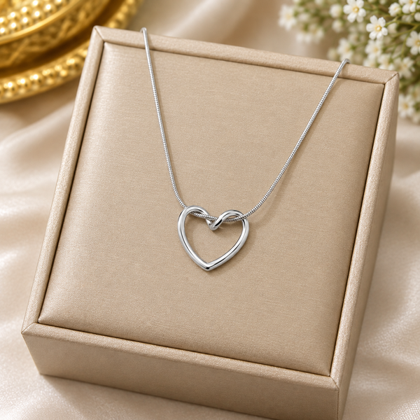 Silver Open Heart Pendant Necklace for Women