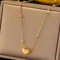 Puffy Heart Beaded Chain Necklace | Golden Heart Necklace for Women