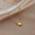 Puffy Heart Beaded Chain Necklace | Golden Heart Necklace for Women