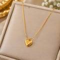 Puffy Heart Pendant Necklace | Golden Heart Snake Chain Necklace for Women