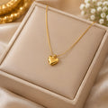 Puffy Heart Pendant Necklace | Golden Heart Snake Chain Necklace for Women