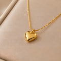Puffy Heart Pendant Necklace | Golden Heart Snake Chain Necklace for Women