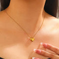 Puffy Heart Pendant Necklace | Golden Heart Snake Chain Necklace for Women