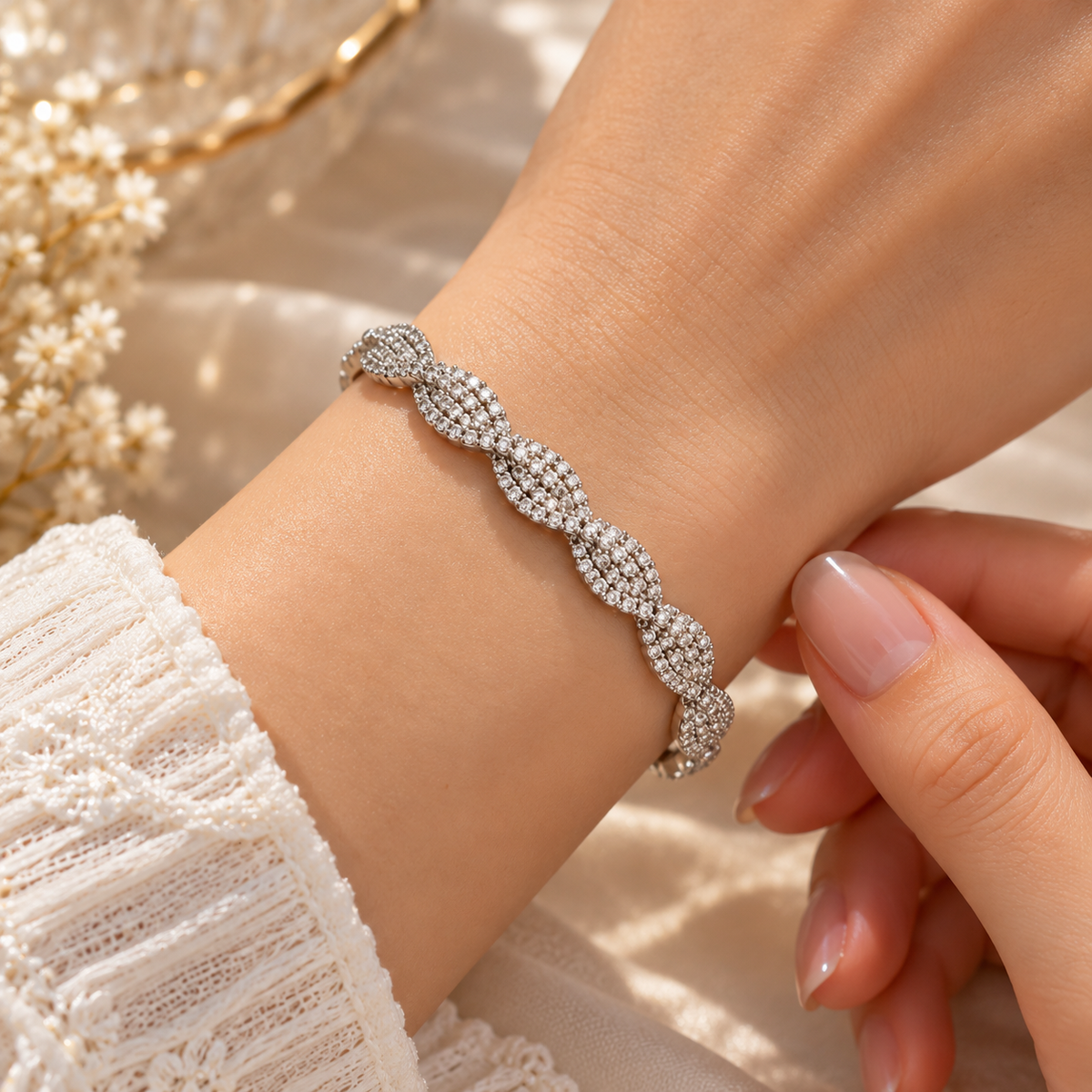 Twisted Stone Bracelet | Silver Braided Bracelet for Women