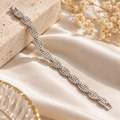 Silver braided bracelet with clear stones on satin - Avenzra Twisted Stone Bracelet
